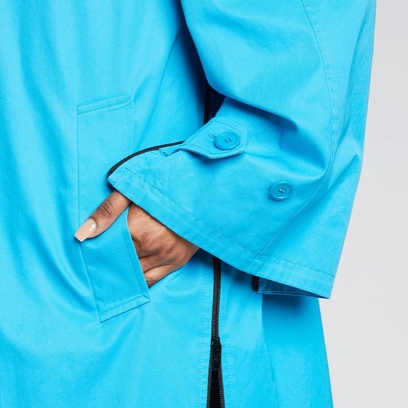 BALENCIAGA BLUE COTTON GABARDINE A-LINE TRENCH COAT W/BLACK ZIPPER ARM-HEMLINE 4 - Picture 4 of 16